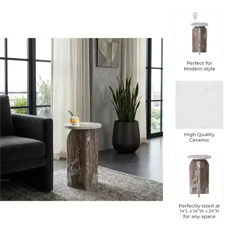Table d'appoint, table de chevet ou table de nuit en marbre avec plateau rond en agate, idéale pour les grands ou petits espaces