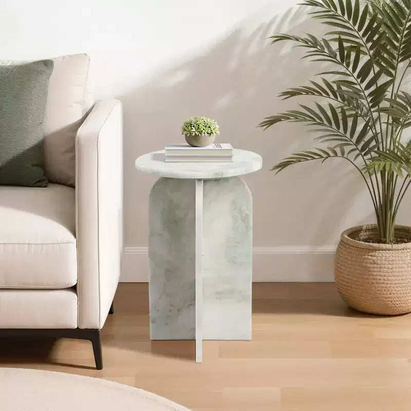 Table d'appoint, table de chevet ou table de nuit en marbre avec plateau rond en agate, idéale pour les grands ou petits espaces