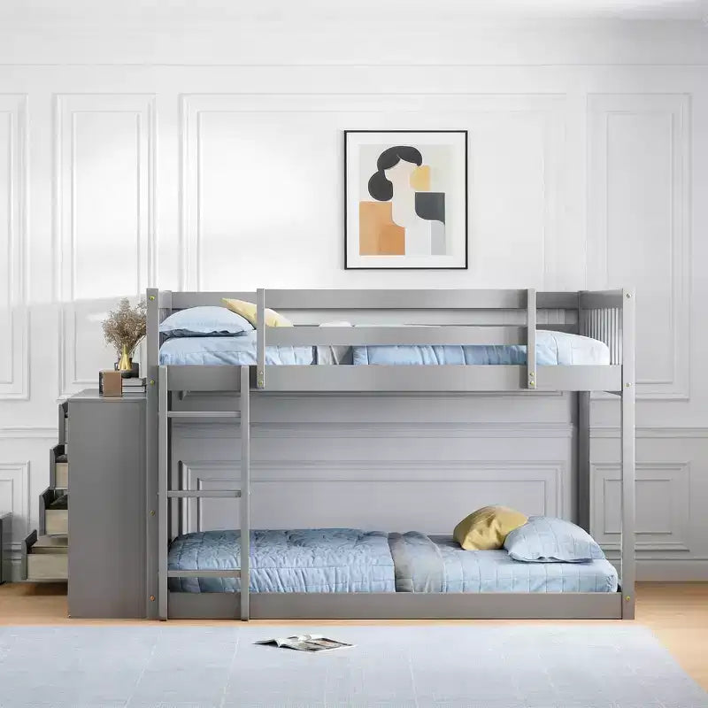 Lit superposé moderne Luxystar, double sur double, avec 4 tiroirs et 3 étagères