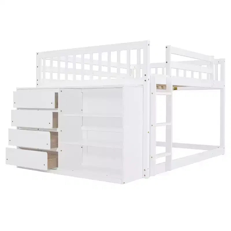 Lit superposé moderne Luxystar, double sur double, avec 4 tiroirs et 3 étagères