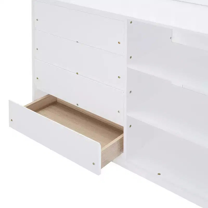 Lit superposé moderne Luxystar, double sur double, avec 4 tiroirs et 3 étagères