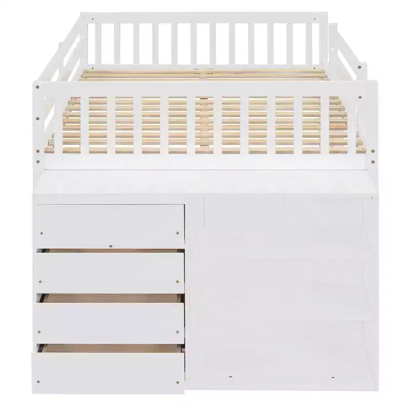 Lit superposé moderne Luxystar, double sur double, avec 4 tiroirs et 3 étagères