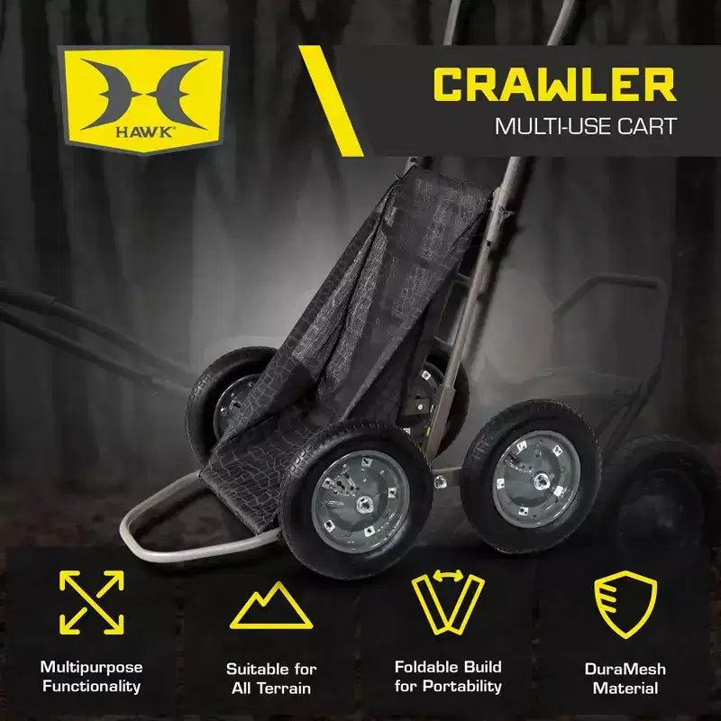 Chariot pliant multi-usage Hawk Crawler, chariot de chasse au cerf et de pêche avec une capacité de 227 kg pour le transport de gibier, d'appâts, d'équipement de chasse et de bois, noir