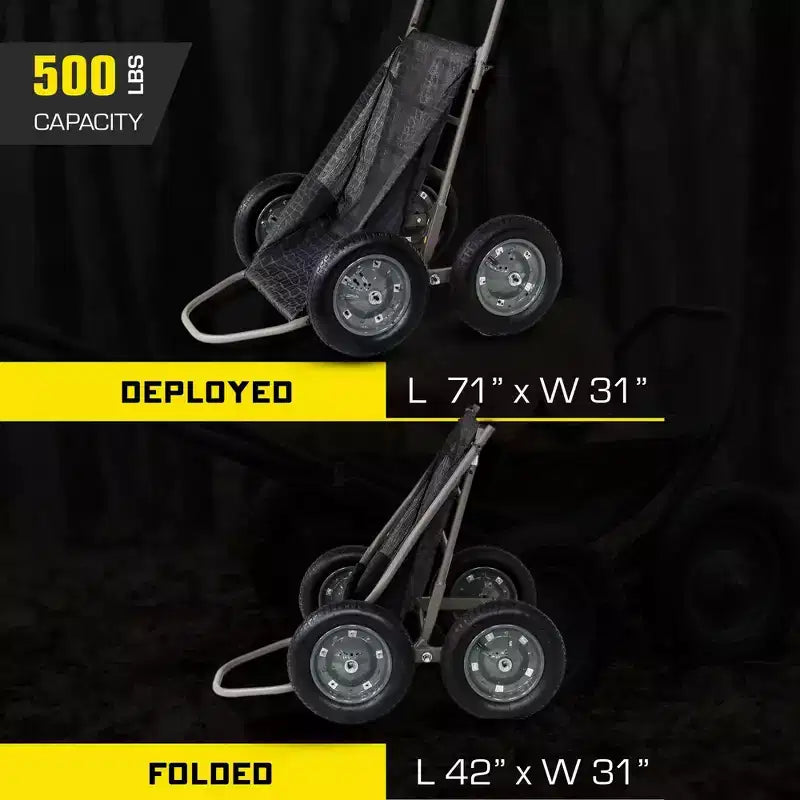 Chariot pliant multi-usage Hawk Crawler, chariot de chasse au cerf et de pêche avec une capacité de 227 kg pour le transport de gibier, d'appâts, d'équipement de chasse et de bois, noir