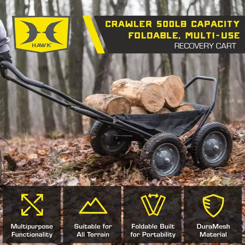 Chariot pliant multi-usage Hawk Crawler, chariot de chasse au cerf et de pêche avec une capacité de 227 kg pour le transport de gibier, d'appâts, d'équipement de chasse et de bois, noir