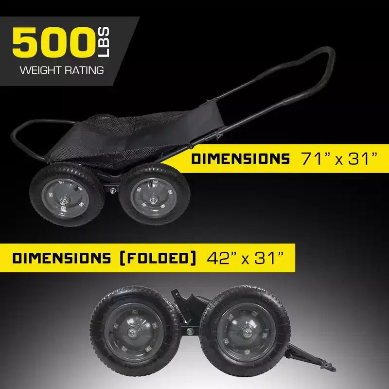 Chariot pliant multi-usage Hawk Crawler, chariot de chasse au cerf et de pêche avec une capacité de 227 kg pour le transport de gibier, d'appâts, d'équipement de chasse et de bois, noir