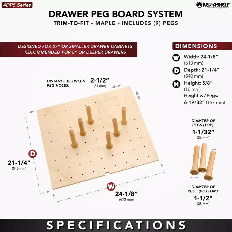 Organiseur de tiroir Rev-A-Shelf Pegboard, séparateur en bois à découper pour ustensiles, casseroles et assiettes