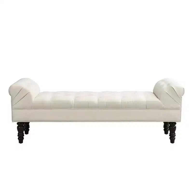 Banc de bout de lit Whisen, banc d'entrée, ottoman rembourré en tissu capitonné, accoudoirs roulés, pieds gourdes, mousse de première qualité, assemblage facile