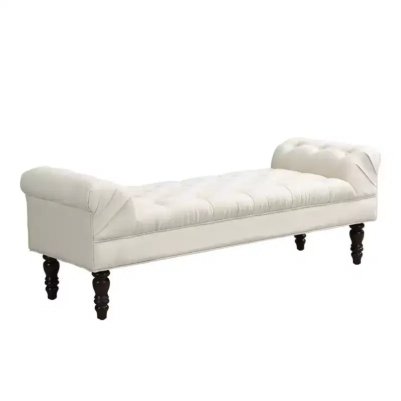 Banc de bout de lit Whisen, banc d'entrée, ottoman rembourré en tissu capitonné, accoudoirs roulés, pieds gourdes, mousse de première qualité, assemblage facile