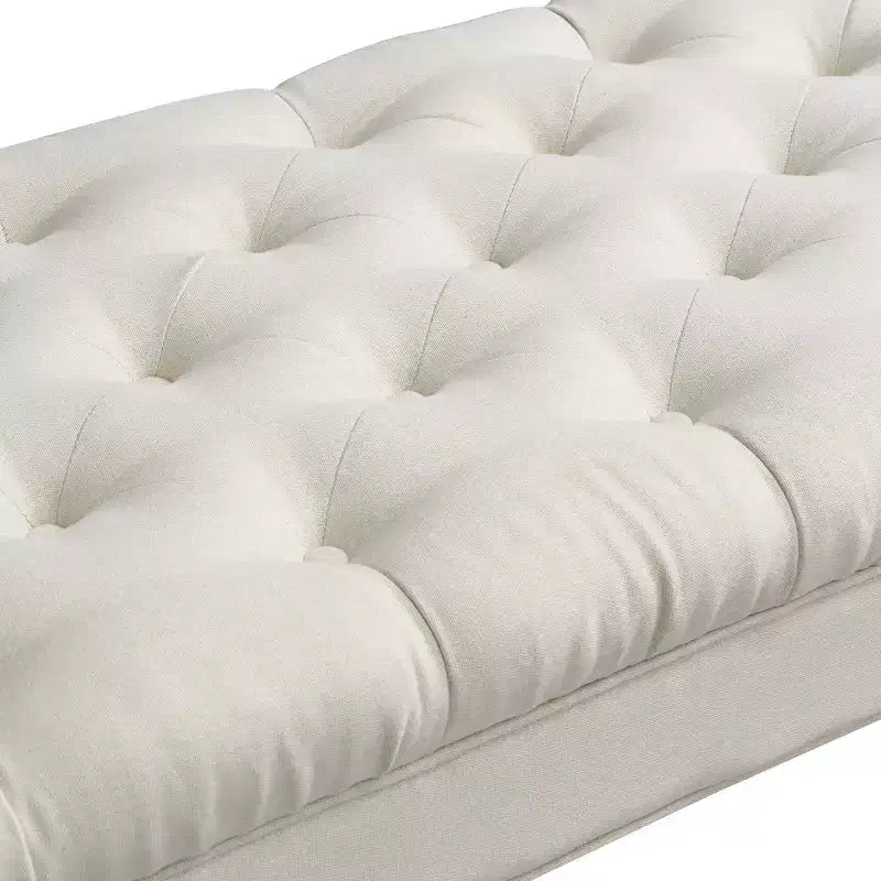 Banc de bout de lit Whisen, banc d'entrée, ottoman rembourré en tissu capitonné, accoudoirs roulés, pieds gourdes, mousse de première qualité, assemblage facile