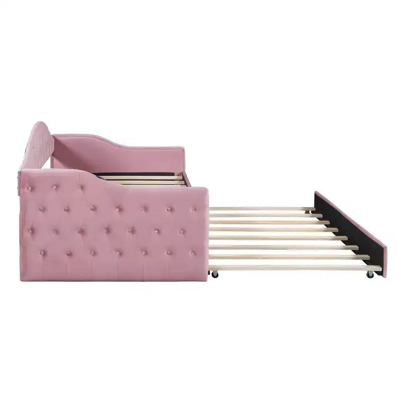 Lit de repos Zeus et Ruta double rembourré avec lit gigogne, canapé-lit en velours avec ports de charge USB
