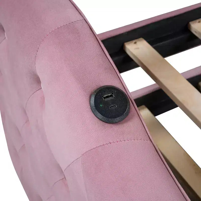 Lit de repos Zeus et Ruta double rembourré avec lit gigogne, canapé-lit en velours avec ports de charge USB