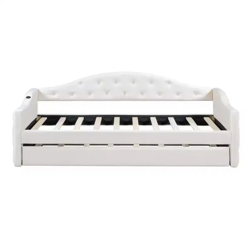 Lit de repos Zeus et Ruta double rembourré avec lit gigogne, canapé-lit en velours avec ports de charge USB