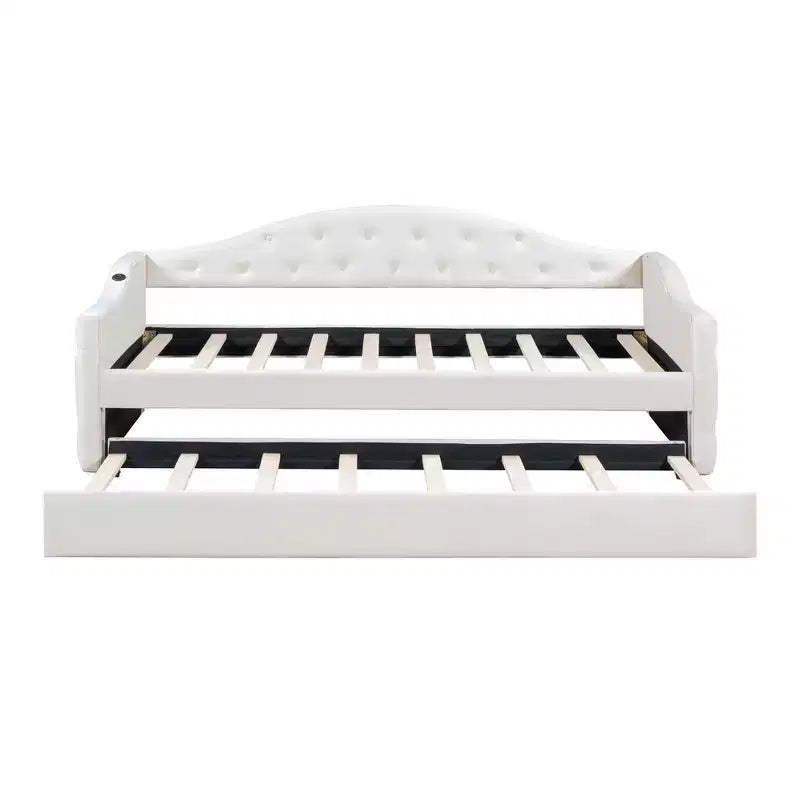 Lit de repos Zeus et Ruta double rembourré avec lit gigogne, canapé-lit en velours avec ports de charge USB