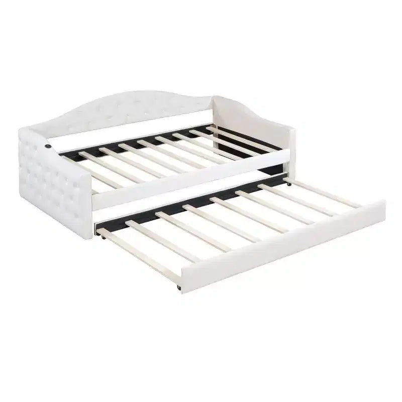 Lit de repos Zeus et Ruta double rembourré avec lit gigogne, canapé-lit en velours avec ports de charge USB