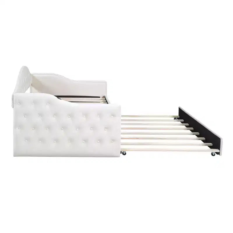 Lit de repos Zeus et Ruta double rembourré avec lit gigogne, canapé-lit en velours avec ports de charge USB