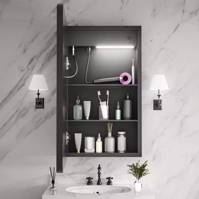 Meuble-lavabo rectangulaire en fer FAMYYT de 16 po de large x 28 po de haut avec miroir, lumière LED à intensité variable, anti-buée et prises de courant - Entièrement assemblé