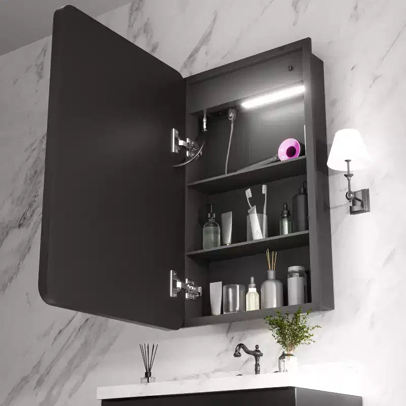 Meuble-lavabo rectangulaire en fer FAMYYT de 16 po de large x 28 po de haut avec miroir, lumière LED à intensité variable, anti-buée et prises de courant - Entièrement assemblé