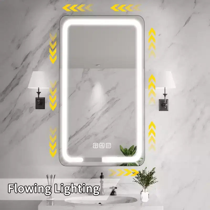 Meuble-lavabo rectangulaire en fer FAMYYT de 16 po de large x 28 po de haut avec miroir, lumière LED à intensité variable, anti-buée et prises de courant - Entièrement assemblé