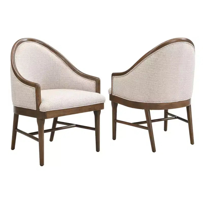 Lot de 2 chaises de salle à manger modernes du milieu du siècle, fauteuils courbés rembourrés en sergé avec cadre en bois d'hévéa massif, chaises de cuisine d'appoint beiges - ModernLuxe