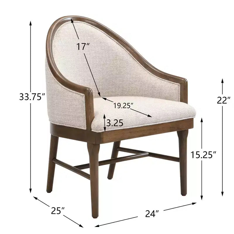 Lot de 2 chaises de salle à manger modernes du milieu du siècle, fauteuils courbés rembourrés en sergé avec cadre en bois d'hévéa massif, chaises de cuisine d'appoint beiges - ModernLuxe