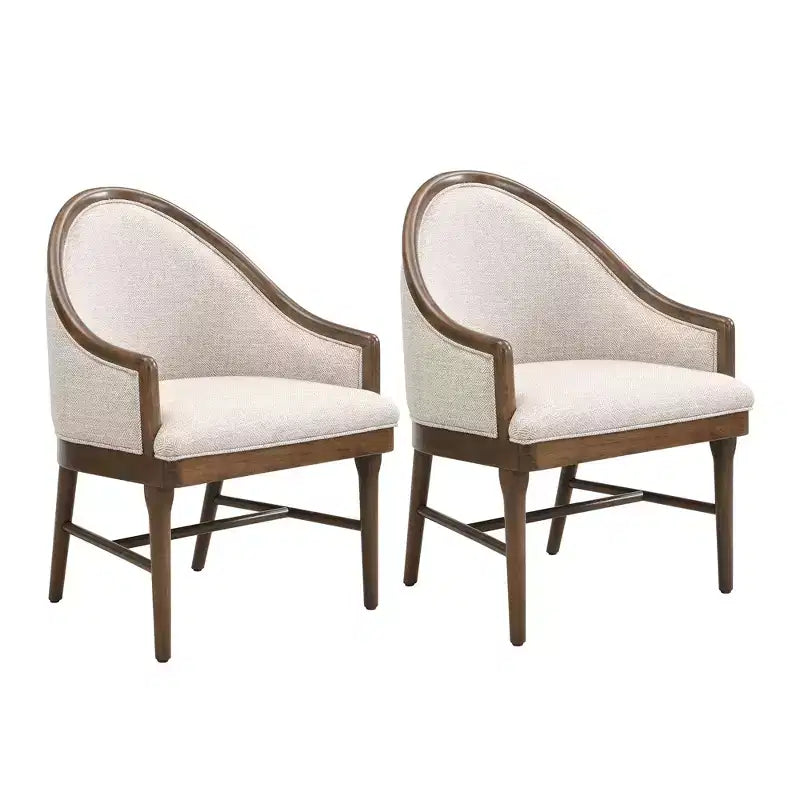 Lot de 2 chaises de salle à manger modernes du milieu du siècle, fauteuils courbés rembourrés en sergé avec cadre en bois d'hévéa massif, chaises de cuisine d'appoint beiges - ModernLuxe