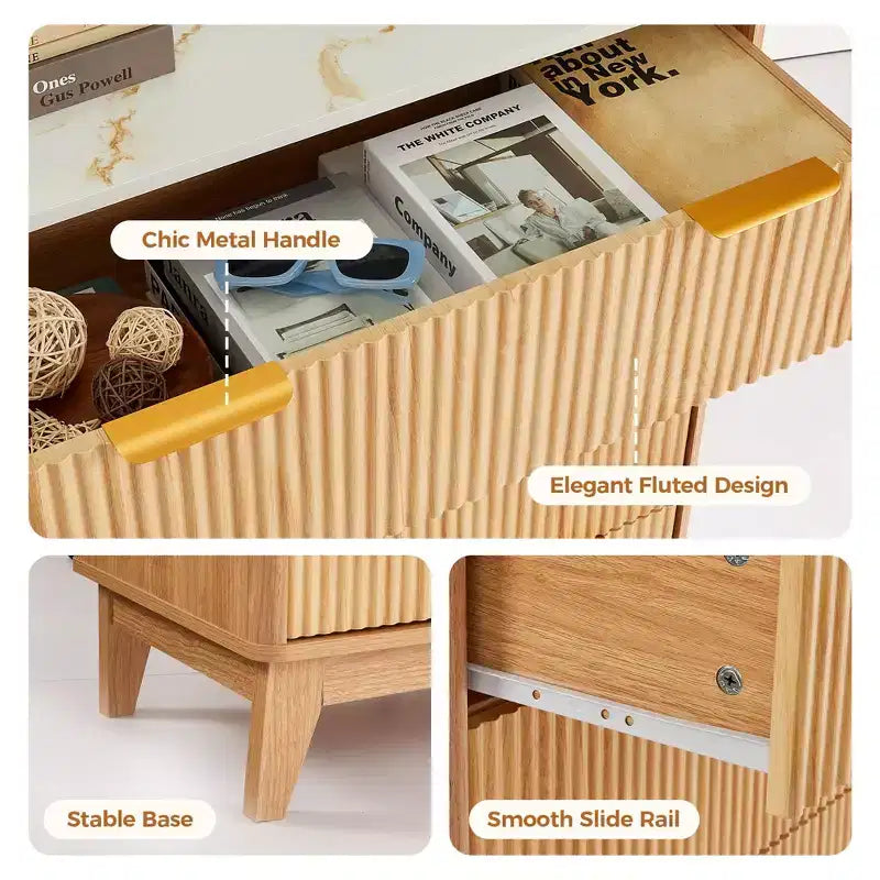 Commode haute élégante Tour de rangement avec design cannelé et accents dorés, Commode étroite pour Chambre, Entrée, Salle de bain