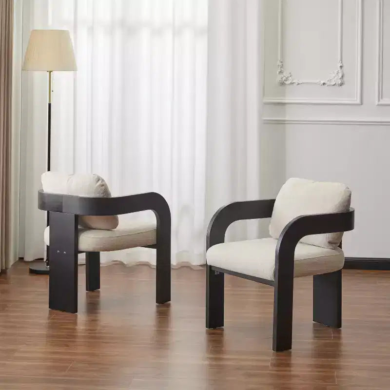 Lot de 2 chaises de salle à manger, chaises de cuisine avec dossier capitonné, fauteuils en tissu bouclette avec cadre en bois d'hévéa - ModernLuxe