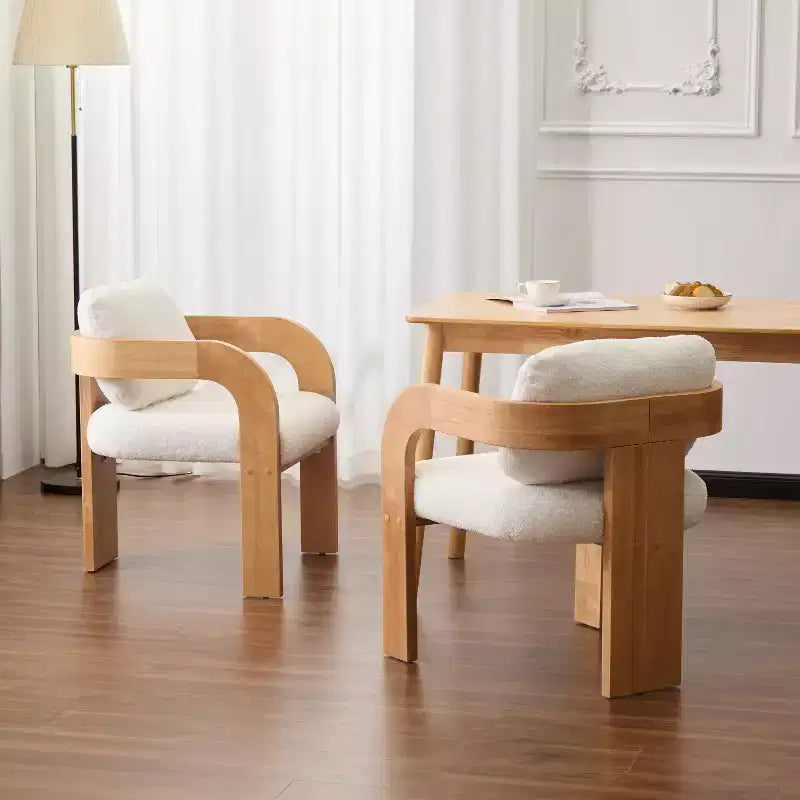 Lot de 2 chaises de salle à manger, chaises de cuisine avec dossier capitonné, fauteuils en tissu bouclette avec cadre en bois d'hévéa - ModernLuxe