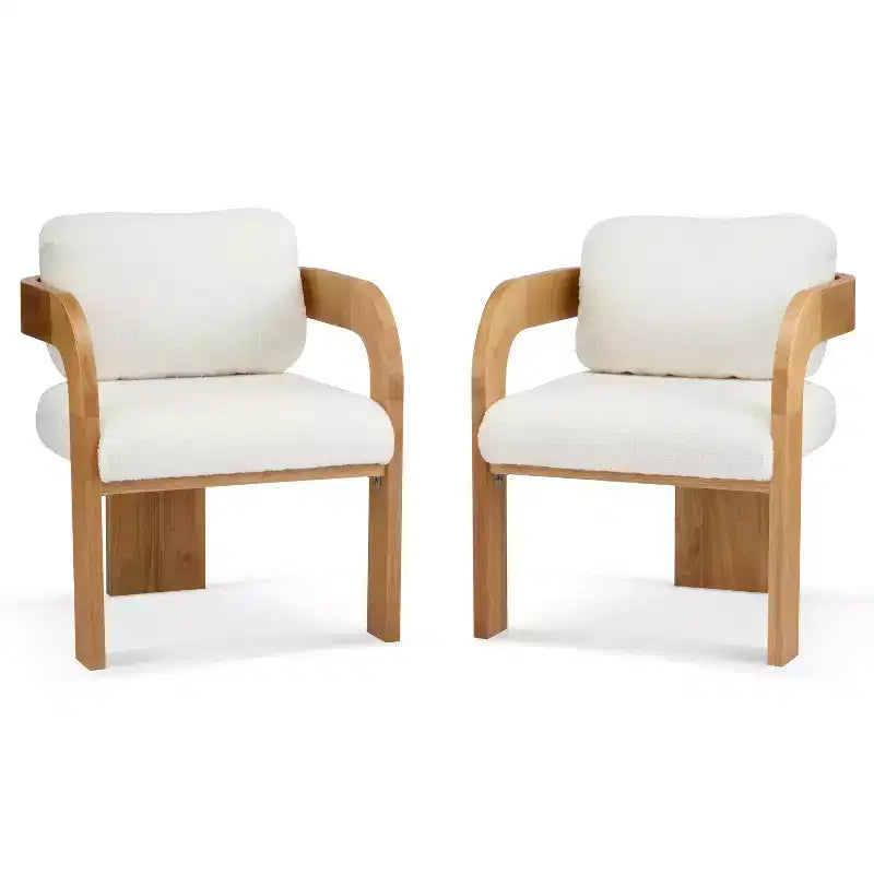 Lot de 2 chaises de salle à manger, chaises de cuisine avec dossier capitonné, fauteuils en tissu bouclette avec cadre en bois d'hévéa - ModernLuxe
