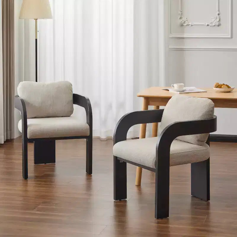 Set of 2 Dining Chairs, Kitchen & Dining Room Chairs with Pillow Back, Boucle Armchairs with Rubberwood Frame - ModernLuxe