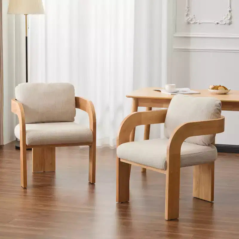 Lot de 2 chaises de salle à manger, chaises de cuisine avec dossier capitonné, fauteuils en tissu bouclette avec cadre en bois d'hévéa - ModernLuxe