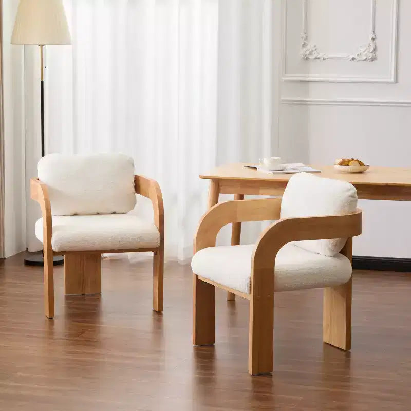 Lot de 2 chaises de salle à manger, chaises de cuisine avec dossier capitonné, fauteuils en tissu bouclette avec cadre en bois d'hévéa - ModernLuxe