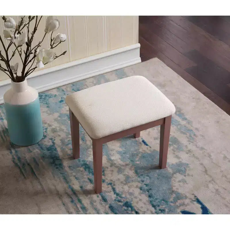 Coiffeuse contemporaine avec miroir, 3 tiroirs et tabouret assorti pour chambre à coucher, finition or rose, design compact