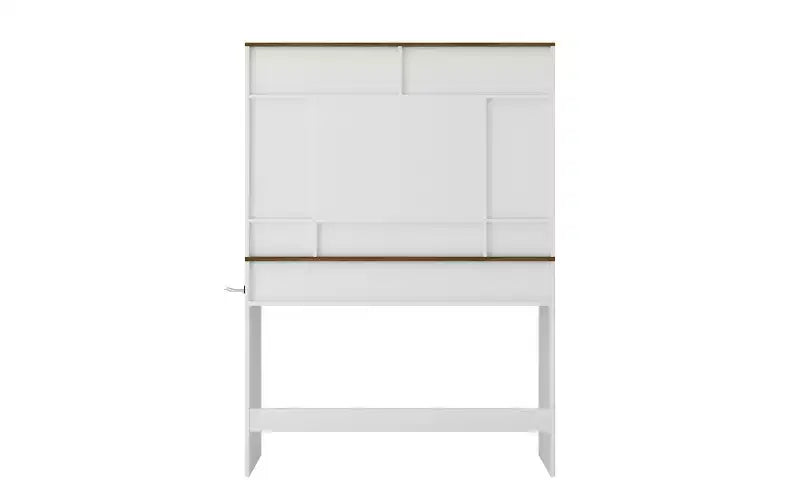 Coiffeuse de ferme de 43 pouces avec miroir éclairé, rangement organisé et support pour sèche-cheveux pour chambre à coucher, finition naturelle