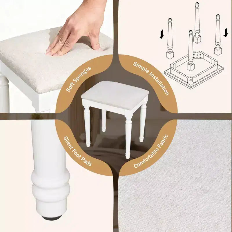 Coiffeuse de ferme de 43 pouces avec miroir éclairé, rangement organisé et support pour sèche-cheveux pour chambre à coucher, finition naturelle