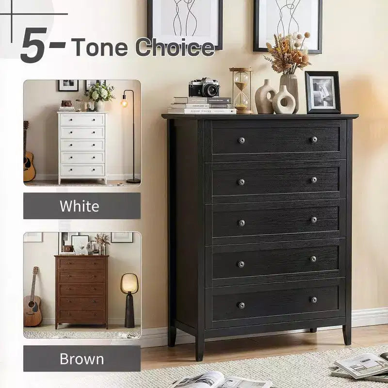 Commode 5 tiroirs Karl Home à double poignée et à construction de cadre de 31,5 pouces