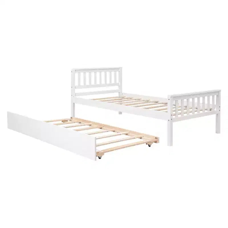 Lit jumeau Sailvan avec lit gigogne, cadre de lit plateforme en bois massif avec tête de lit, pas besoin de sommier tapissier