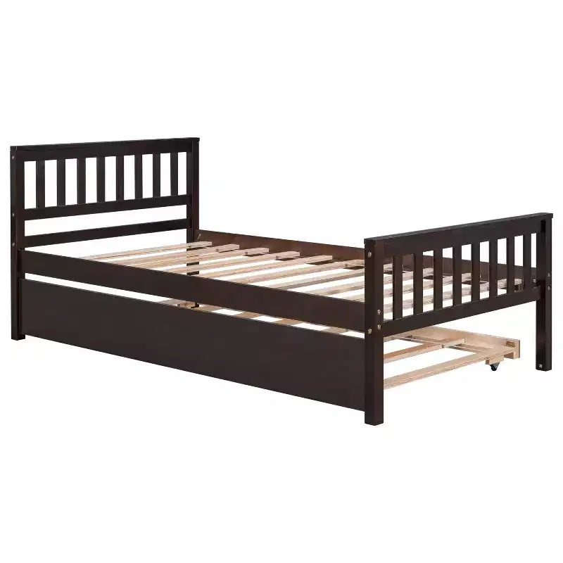 Lit jumeau Sailvan avec lit gigogne, cadre de lit plateforme en bois massif avec tête de lit, pas besoin de sommier tapissier