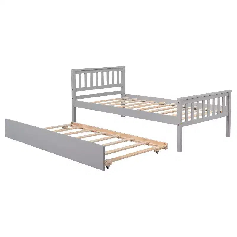 Lit jumeau Sailvan avec lit gigogne, cadre de lit plateforme en bois massif avec tête de lit, pas besoin de sommier tapissier