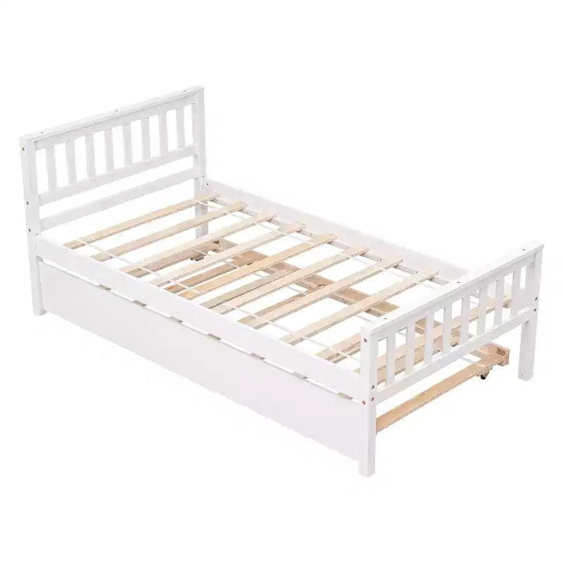 Lit jumeau Sailvan avec lit gigogne, cadre de lit plateforme en bois massif avec tête de lit, pas besoin de sommier tapissier
