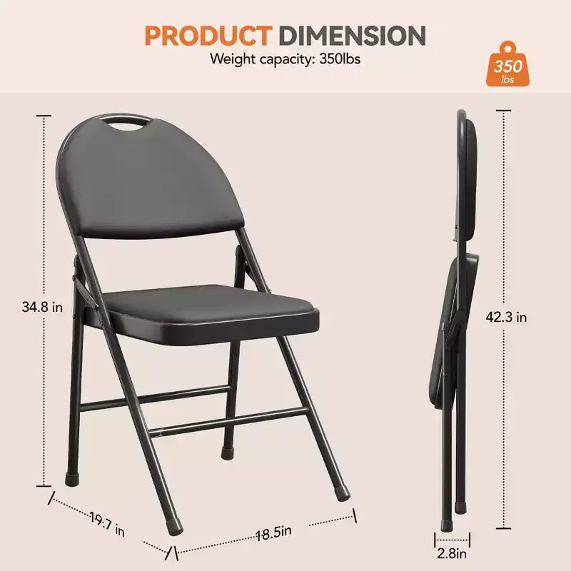 Lot de 4 chaises pliantes de salle à manger en métal – Coussin rembourré épais en PU, empilables et peu encombrantes, pieds antidérapants, idéales pour la maison, l'appartement, le bureau, noir