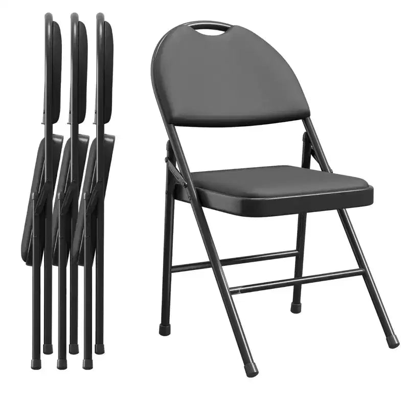Lot de 4 chaises pliantes de salle à manger en métal – Coussin rembourré épais en PU, empilables et peu encombrantes, pieds antidérapants, idéales pour la maison, l'appartement, le bureau, noir