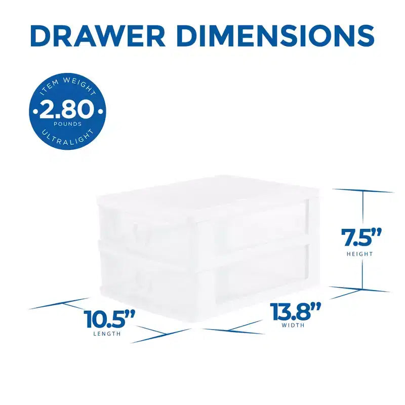 Organisateur de bureau et de comptoir Gracious Living à 2 tiroirs, ensemble de tiroirs de rangement pour bureau, blanc/transparent