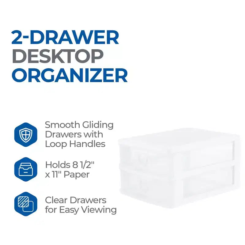 Organisateur de bureau et de comptoir Gracious Living à 2 tiroirs, ensemble de tiroirs de rangement pour bureau, blanc/transparent
