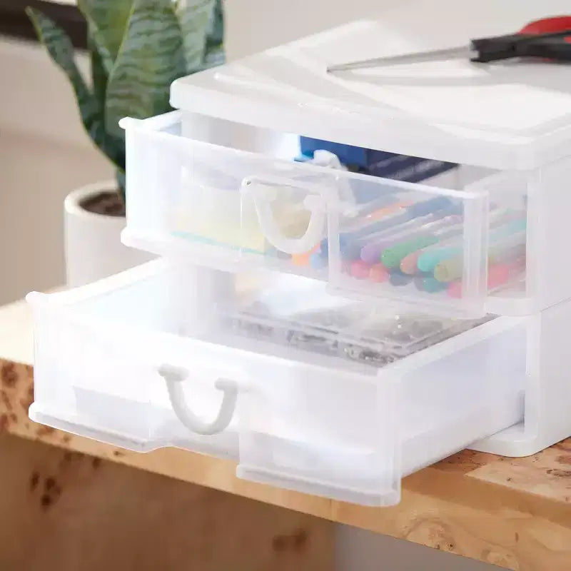 Organisateur de bureau et de comptoir Gracious Living à 2 tiroirs, ensemble de tiroirs de rangement pour bureau, blanc/transparent