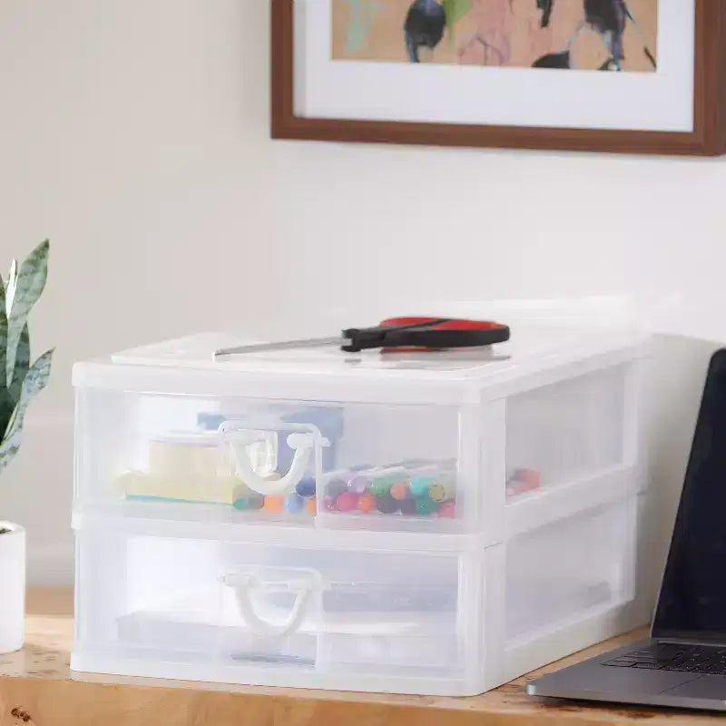 Organisateur de bureau et de comptoir Gracious Living à 2 tiroirs, ensemble de tiroirs de rangement pour bureau, blanc/transparent