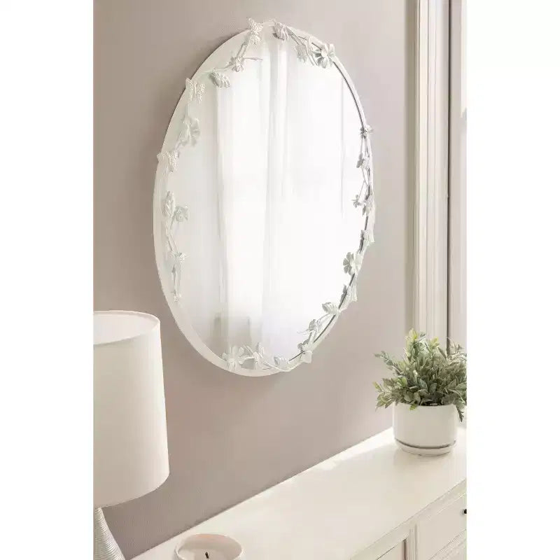 Miroir mural floral en métal Rosella de Kate and Laurel, blanc, 26x26
