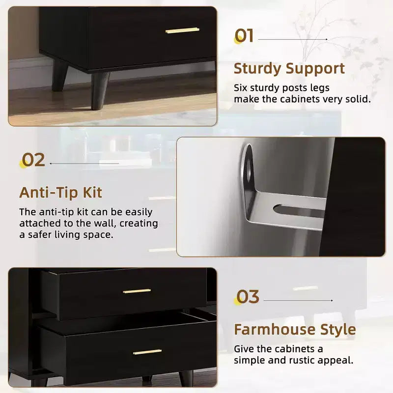 Meuble de bar à café de 120 cm avec prises électriques, buffet de rangement autonome avec tiroirs pour cuisine, salle à manger