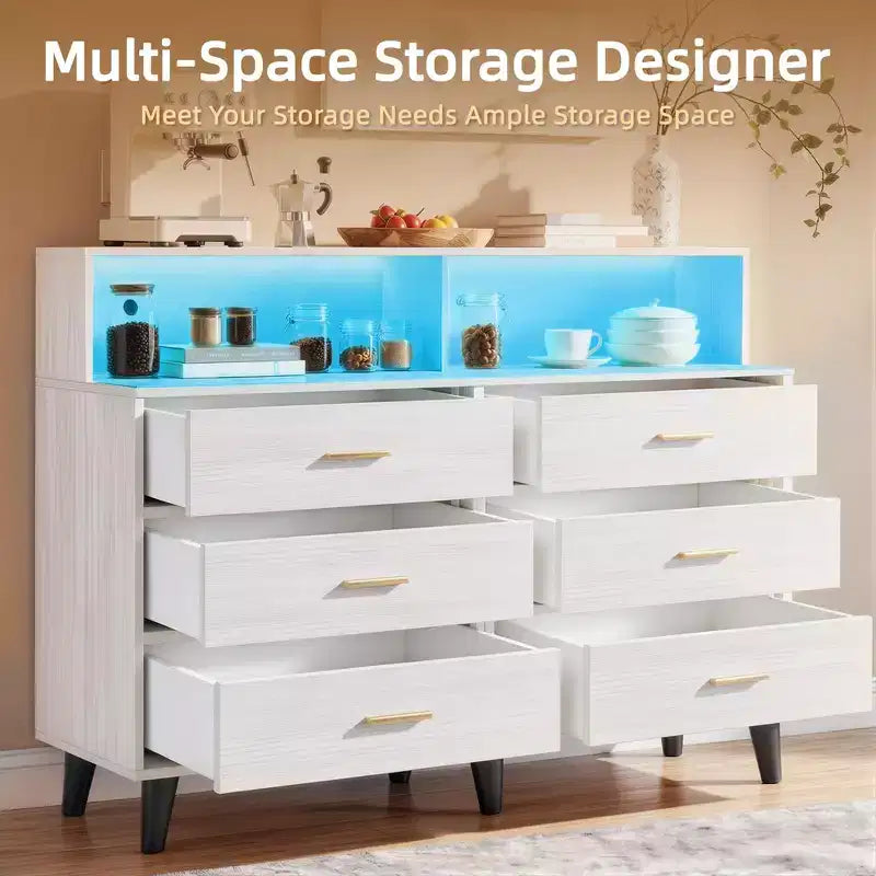 Meuble de bar à café de 120 cm avec prises électriques, buffet de rangement autonome avec tiroirs pour cuisine, salle à manger